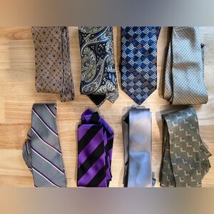 Bundle Of 8 Multicolor Striped Silk Ties, Mixed Brands
